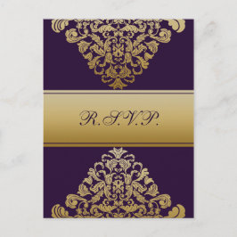 tarjetas RSVP de elegancia de oro púrpura