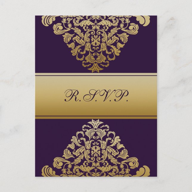 tarjetas RSVP de elegancia de oro púrpura (Anverso)