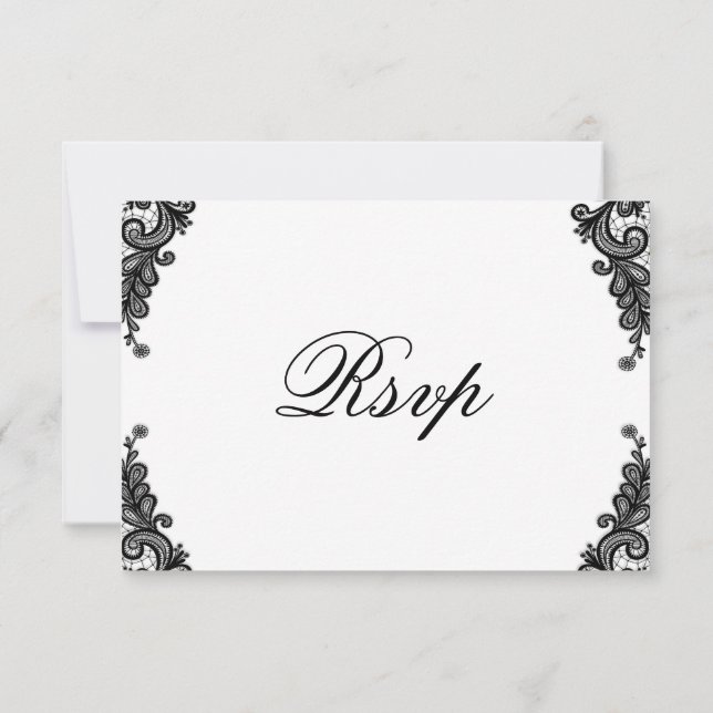 Tarjetas RSVP de elegante boda de encaje negro (Reverso)