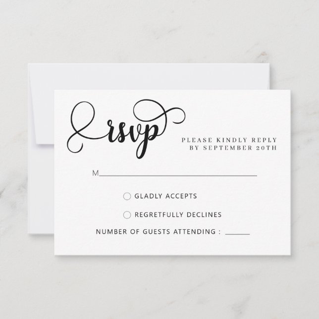 Tarjetas RSVP de elegante caligrafía Script Weddin (Anverso)