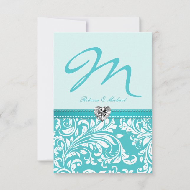 Tarjetas RSVP de elegante matrimonio Verde azulado (Anverso)