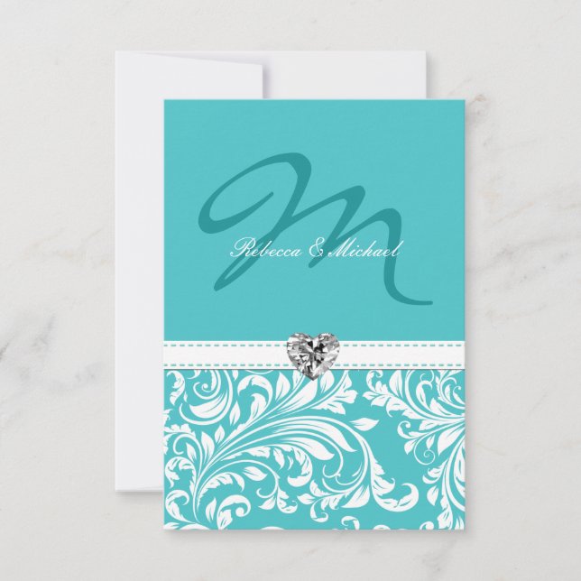 Tarjetas RSVP de elegante matrimonio Verde azulado (Anverso)