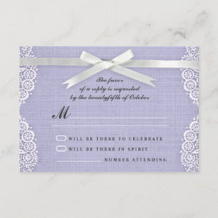 Tarjetas RSVP de encaje blanco, cinta y bodas burl