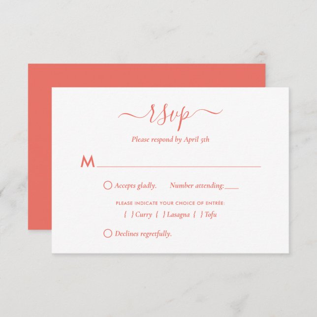 Tarjetas RSVP de escritura de coral moderna (Anverso / Reverso)