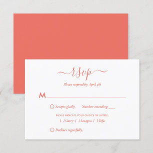Tarjetas RSVP de escritura de coral moderna
