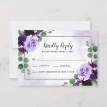 Tarjetas RSVP de Floral Airy Purple and Silver Wed