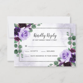 Tarjetas RSVP de Floral Airy Purple and Silver Wed