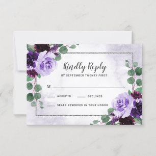 Tarjetas RSVP de Floral Airy Purple and Silver Wed