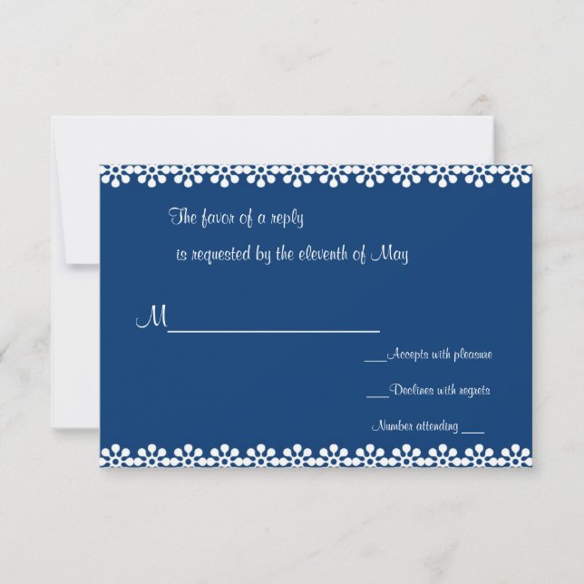 Tarjetas RSVP de flores azules y blancas (Anverso)