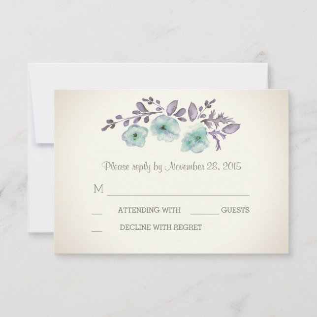 Tarjetas RSVP de flores de acuarela románticas (Anverso)