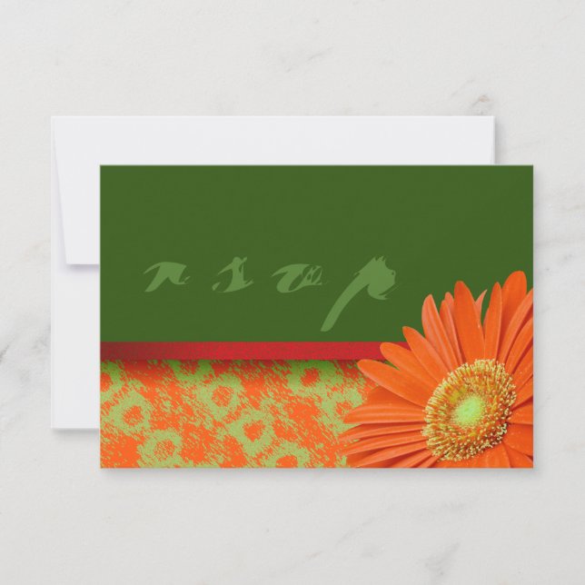 Tarjetas RSVP de Gerbera Naranja Green Script (Anverso)