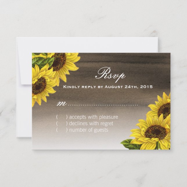 Tarjetas RSVP de girasol de color agua (Anverso)