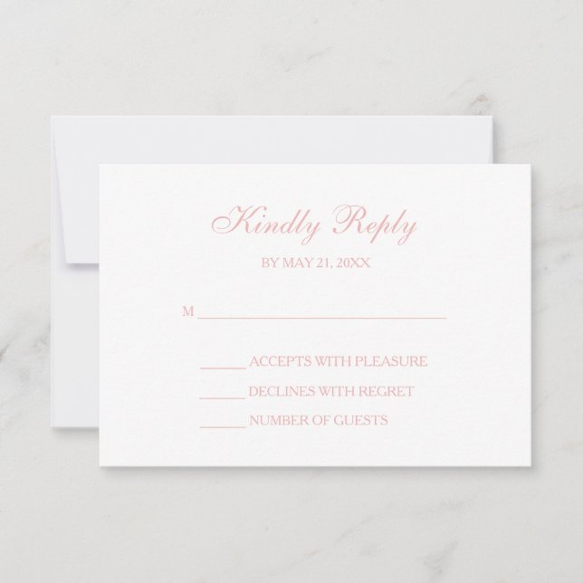 Tarjetas RSVP de guiones rosados en blanco negro y (Anverso)