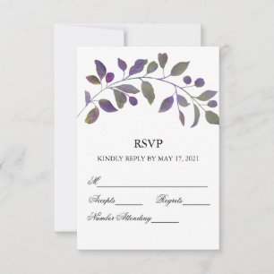 Tarjetas RSVP de hojas de color de agua de Boda pú
