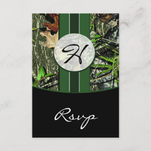 Tarjetas RSVP de Hunter Green Monogram Camo Weddin