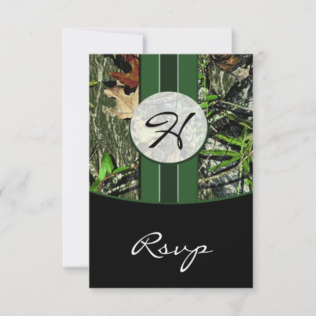 Tarjetas RSVP de Hunter Green Monogram Camo Weddin (Anverso)