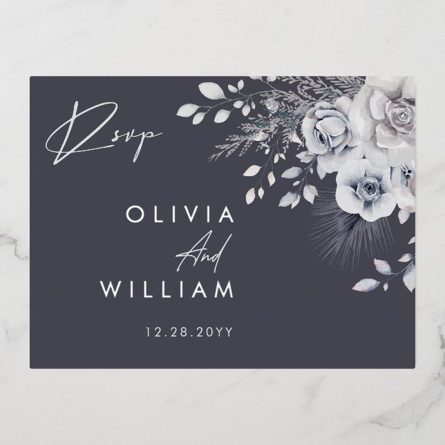 Tarjetas RSVP de Invierno Botánico Floral Elegante (Anverso)