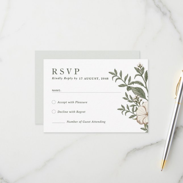 Tarjetas RSVP de invitación a boda floral de flor  (Anverso/Reverso In Situ)
