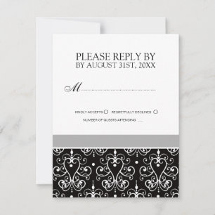 Tarjetas RSVP de invitación a la boda blanca y neg