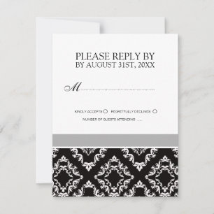 Tarjetas RSVP de invitación a la boda blanca y neg