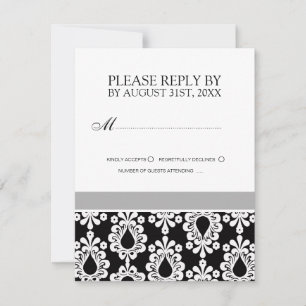 Tarjetas RSVP de invitación a la boda blanca y neg