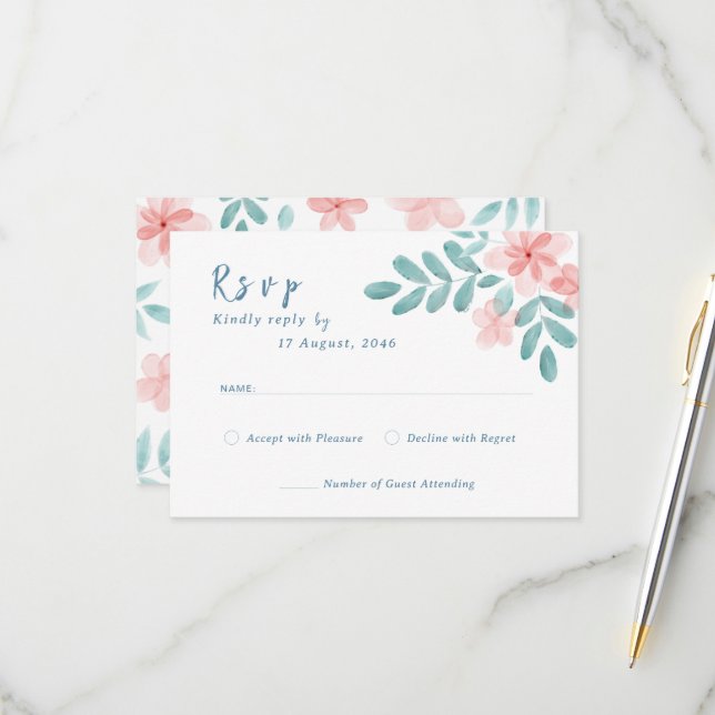 Tarjetas RSVP de invitación a matrimonio rosa de c (Anverso/Reverso In Situ)