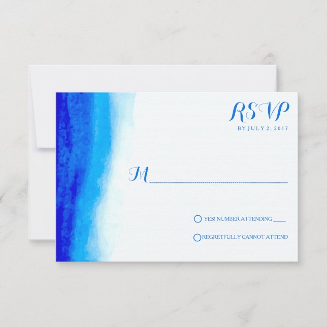 Tarjetas RSVP de la boda azul de acuarela oceánica (Anverso)