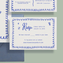 Tarjetas RSVP de la boda azul francesa con cinta d