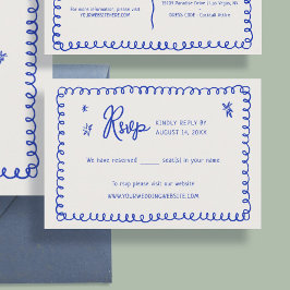 Tarjetas RSVP de la boda azul francesa con cinta d