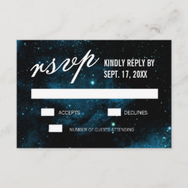 Tarjetas RSVP de la boda azul oscuro de galaxia