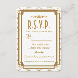 Tarjetas RSVP de la boda blanca Art Deco