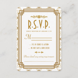 Tarjetas RSVP de la boda blanca Art Deco