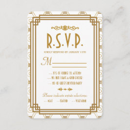 Tarjetas RSVP de la boda blanca Art Deco