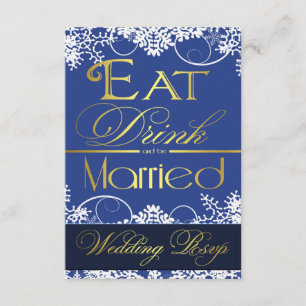 Tarjetas RSVP de la boda Blue White & Gold con cop
