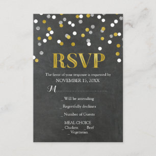 Tarjetas RSVP de la boda de Confetti de Plata Gold