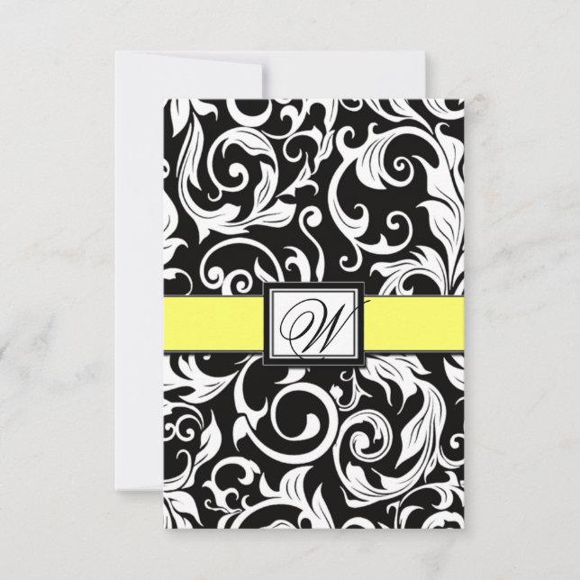 Tarjetas RSVP de la Boda de Damasco Amarillo y Neg (Anverso)