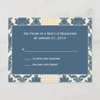 Tarjetas RSVP de la boda de Damasco Azul