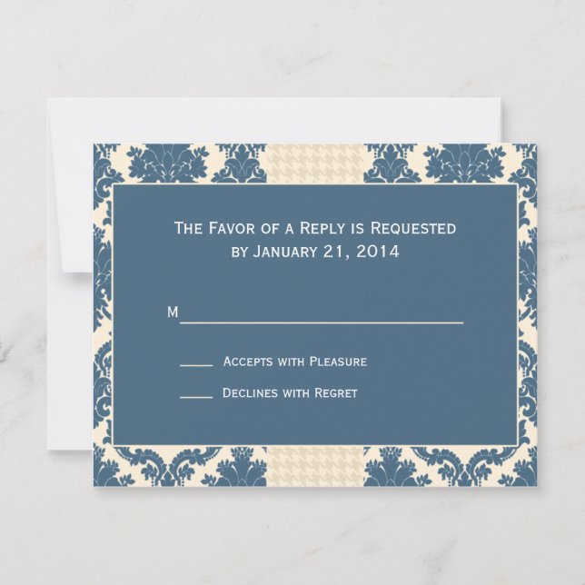 Tarjetas RSVP de la boda de Damasco Azul (Anverso)