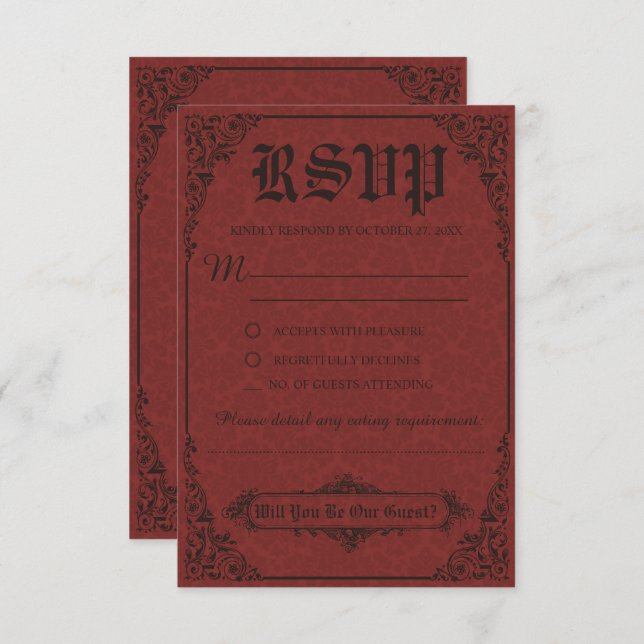 Tarjetas RSVP de la boda de Damask de la victorian (Anverso / Reverso)