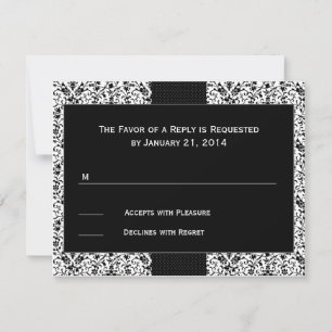 Tarjetas RSVP de la boda de Damask en negro