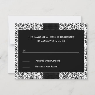 Tarjetas RSVP de la boda de Damask en negro