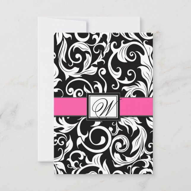 Tarjetas RSVP de la boda de la damasca rosada y ne (Anverso)
