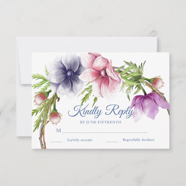 Tarjetas RSVP de la boda de la flor anémona de col (Anverso)