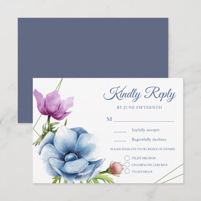 Tarjetas RSVP de la boda de la flor anémona de col (Anverso / Reverso)