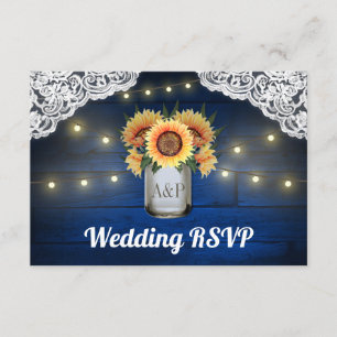 Tarjetas RSVP de la boda de la madera azul del gir