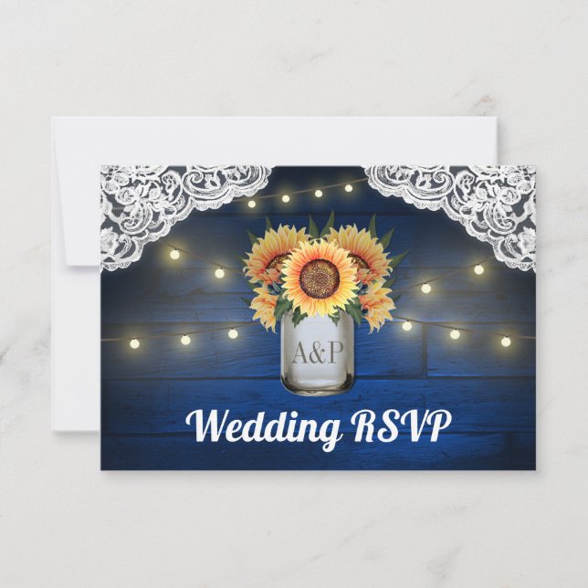Tarjetas RSVP de la boda de la madera azul del gir (Anverso)