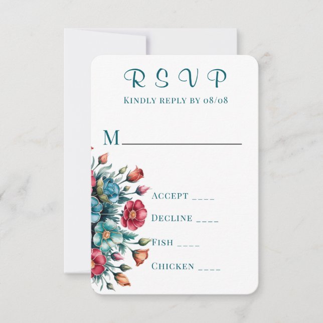 Tarjetas RSVP de la boda de la peonía roja del Nar (Anverso)