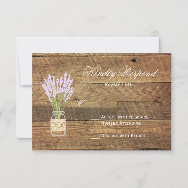 Tarjetas RSVP de la boda de Mason Jar Lavender (Anverso)
