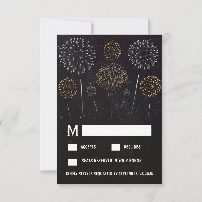 Tarjetas RSVP de la Boda de Oro Negra con tema de  (Anverso)