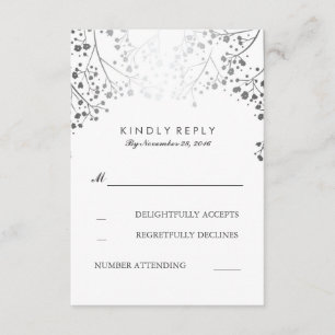 Tarjetas RSVP de la boda de plata en el aliento de